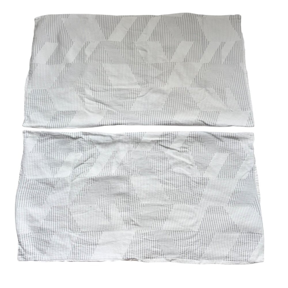 West Elm Organic Cotton King Shams 2 pcs Geometric Striped Design White & Gray